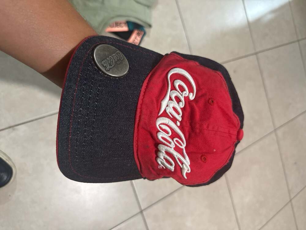 Coca-Cola Red and Denim Snapback Hat with Integrated Brim Bottle Opener